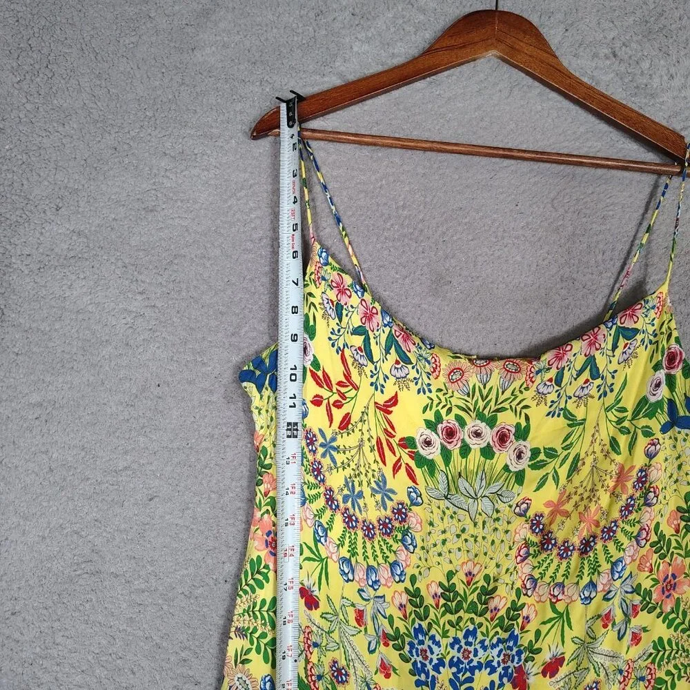 Alice + Olivia Maxi Dress Women 10 Yellow Multi Floral Side Slit Spaghetti Strap - Picture 11 of 14